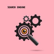 Magnifying optical glass with Gears Search engine concept