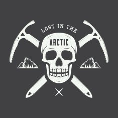 Vintage arctic skull with ice axes mountains and slogan