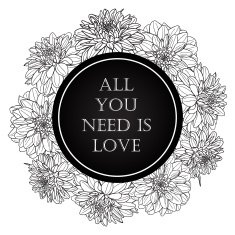Vector Valentine card with dahlia flower wreath N2