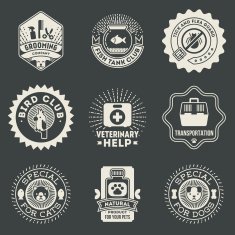 Pet Veterinary Assorted Insignias Logotypes Template Set On Dark