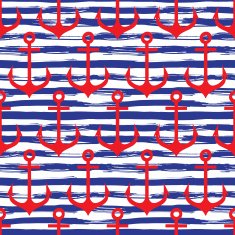Hand drawn seamless pattern Anchors on striped background N2