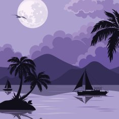 Tropical sea landscape with moon and palm N2