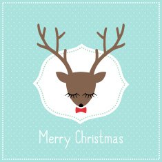 Merry Christmas card with cute deer bow