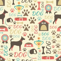 Retro seamless pattern of dog icons Endless texture