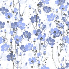 Floral seamless pattern of flax plant with flowers and buds