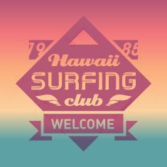 Hawaii Surfing club vintage label with waves Surf Vector logo N2