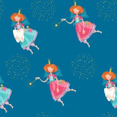 Tooth fairies holding teeth and magic wands Seamless background pattern N2