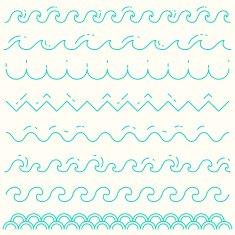 Set linear waves blue wave line pattern vector
