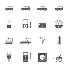 Electric Car Black Icon Set