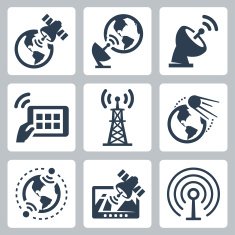 Satellite and navigation related vector icons set