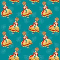 Decorated Indian Kathakali dancer Happy Onam Seamless background pattern