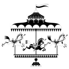 Vintage carousel with horses Black and white N2
