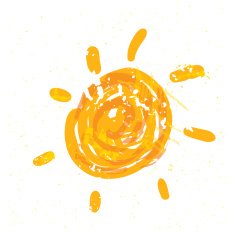 Watercolor sun rays flat icon closeup silhouette