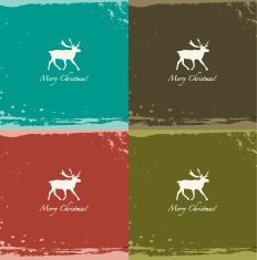 Grunge retro snowflakes and deer