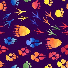Colorful watercolor seamless pattern with animal footprints