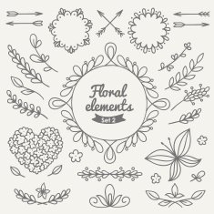 Set of vintage floral design elements