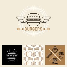 Vector burger logo design elements and package template