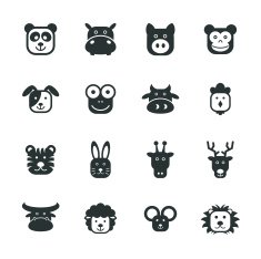 Animal Faces Silhouette Icons N2