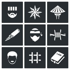 Criminal racial groups in prison icons set Vector Illustration