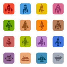 Colorful Space Rocket Icons