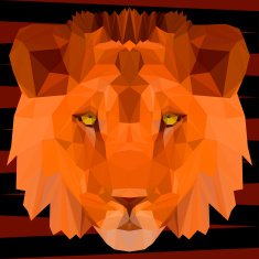 Abstract polygonal geometric triangle lion painted in bright imaginary colors