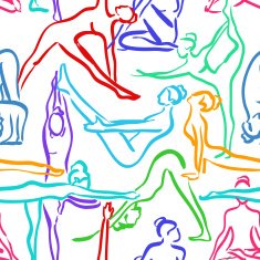 Yoga seamless pattern with silhouettes of women