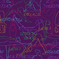 Yoga seamless pattern with colorful silhouettes of women