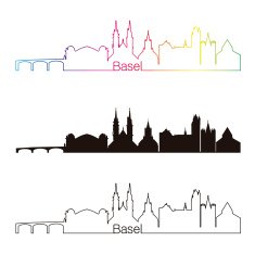 Basel skyline linear style with rainbow