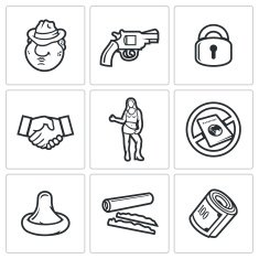Crime and the slave trade icons set Vector Illustration