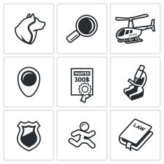 Search prosecution escaped convict icons set Vector Illustration N2