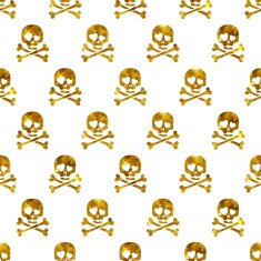 Golden glitter skulls in love seamless pattern