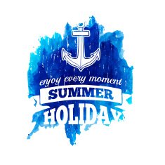 Label of summer holidays on an abstract watercolor blue background