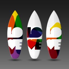Vector Surfboards Design Template with Abstract "Love" Label