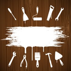 Industrial tools silhouettes painted on the wall
