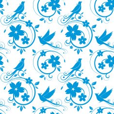 Blue birds and blossoms seamless pattern N2