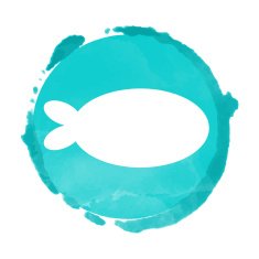 Watercolor paint stain and fish silhouette