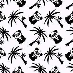 Seamless pattern with palm tree panda bear N2