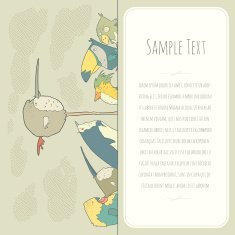 Cute doodle birds greeteng or invitation card with place for N2