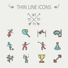 Sports thin line icon set N5