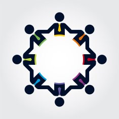 characters with colorful ties holding hands in a circle