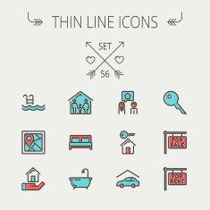 Real Estate thin line icon set N5