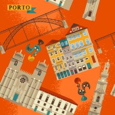 Sights of Porto Portugal Europe Seamless background pattern