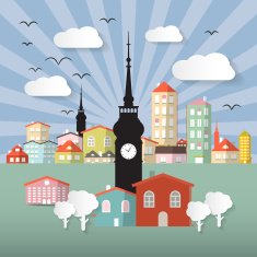 Vector Paper Cut Flat Design Town N2