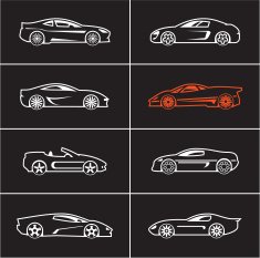 outline car icons on black
