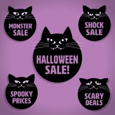 Scary Little Cats with Whiskers Halloween Sale Icons N2