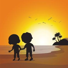 Silhouette elderly couple walking at sunset N2