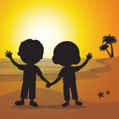 Silhouette elderly couple at sunset N2