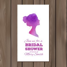 Bridal shower invitation with watercolor elements and profile silhouette of N2