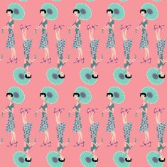 Girl with umbrella Art deco Retro Seamless background pattern N2