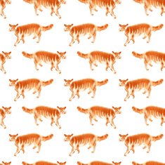Seamless pattern with watercolor red cats